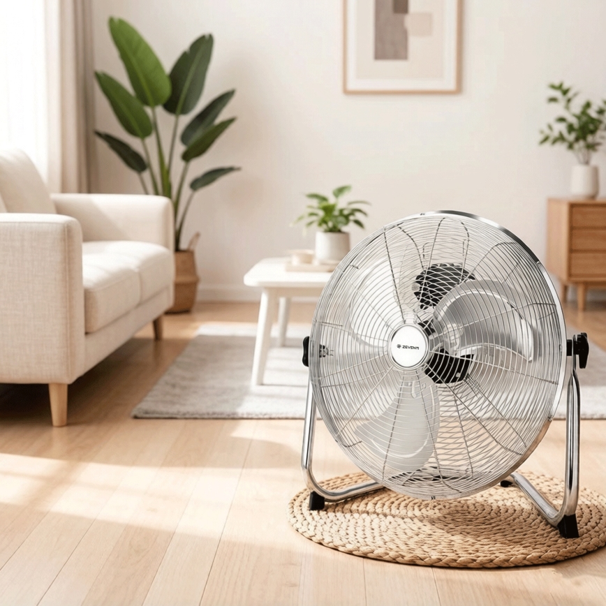 ZEVENTI - Vloerventilator FLOW 60W/230V 44,5 cm glanzend chroom