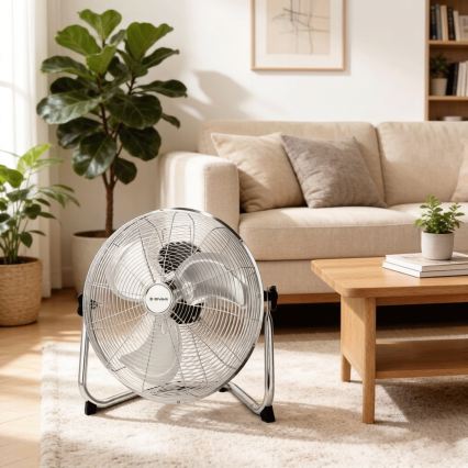 ZEVENTI - Vloerventilator FLOW 60W/230V 44,5 cm glanzend chroom