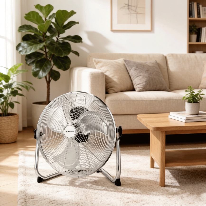 ZEVENTI - Vloerventilator FLOW 60W/230V 44,5 cm glanzend chroom