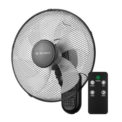 ZEVENTI - Wandventilator FANNY 45W/230V Ø 41 cm zwart + afstandsbediening