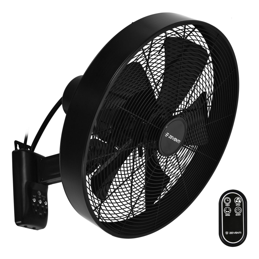 ZEVENTI - Wandventilator FREEZE 50W/230V diameter 40 cm zwart + afstandsbediening