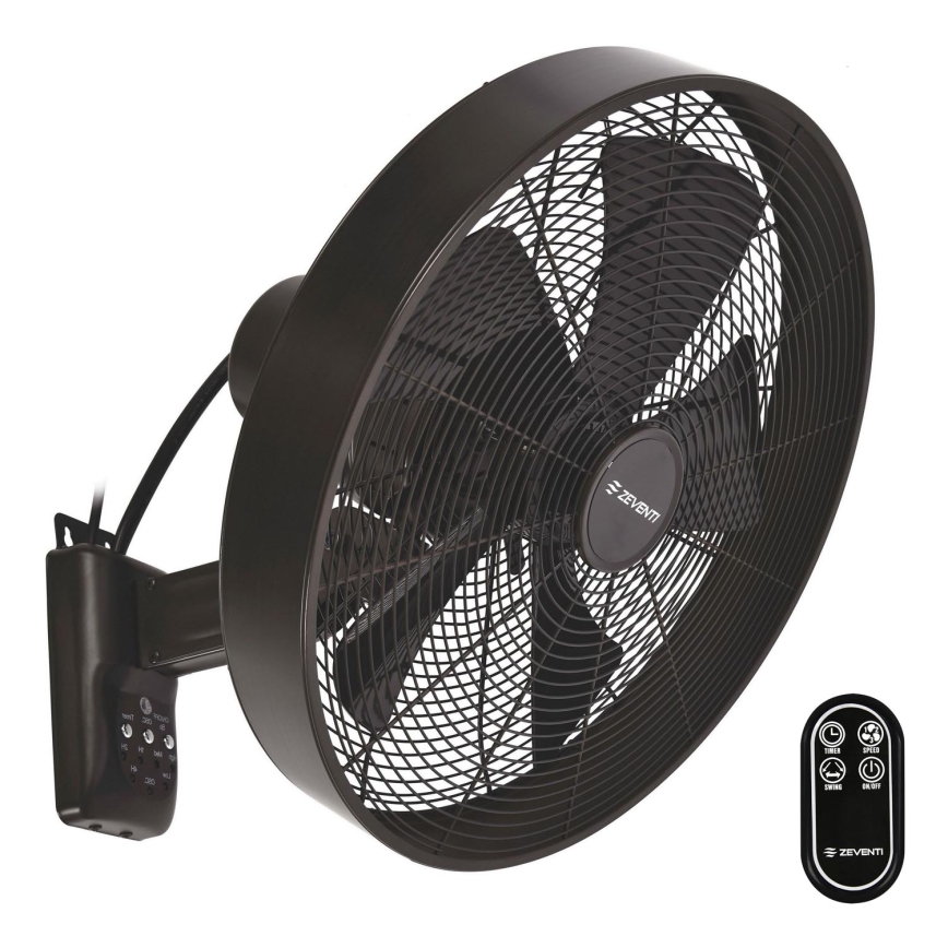 ZEVENTI - Wandventilator FREEZE 50W/230V diameter 40 cm zwart/bruin + afstandsbediening