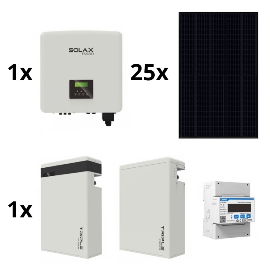 Zonnepakket: SOLAX Power - 10kWp RISEN Full Black + 15kW SOLAX omvormer 3p + 11,6 kWh batterij V2