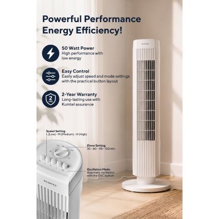 Zuilventilator 50W/230V wit