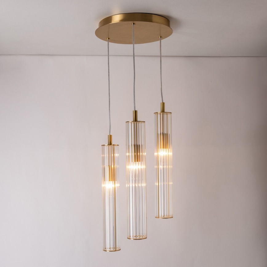 Zuma Line - Goudkleurige hanglamp met kabel 3xE14/7W/230V