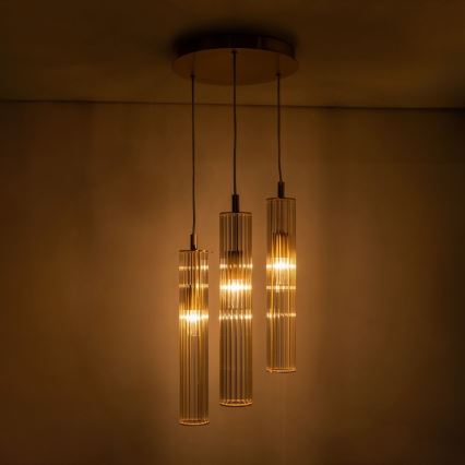 Zuma Line - Goudkleurige hanglamp met kabel 3xE14/7W/230V