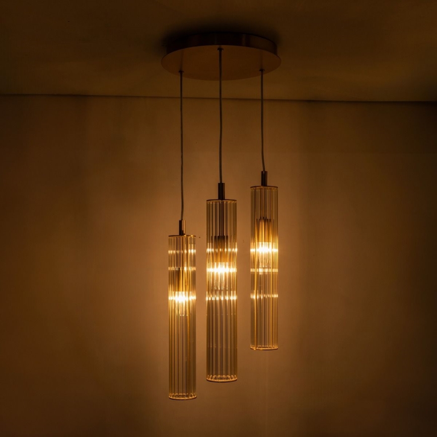 Zuma Line - Goudkleurige hanglamp met kabel 3xE14/7W/230V