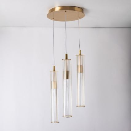 Zuma Line - Goudkleurige hanglamp met kabel 3xE14/7W/230V