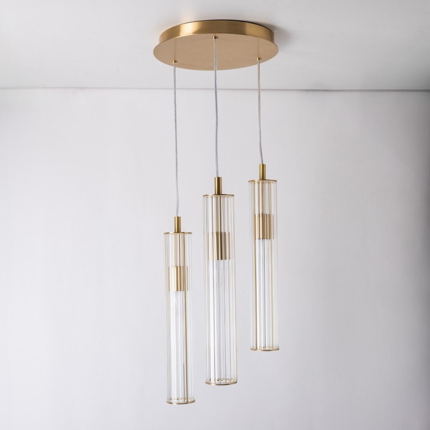 Zuma Line - Goudkleurige hanglamp met kabel 3xE14/7W/230V