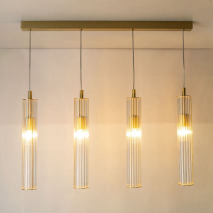 Zuma Line - Hanglamp aan kabel, 4x E14/7W/230V, goudkleurig