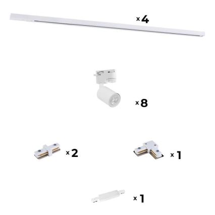 Zuma Line - Spot voor een rail Systeem 8xGU10/10W/230V wit + rail accessoires