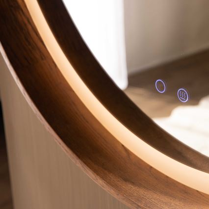 Zuma Line - LED-badkamerspiegel met verwarming en LED-achterverlichting 36W/230V, instelbare kleurtemperatuur 3000/4000/6000K, Ø 80 cm, IP44, eiken