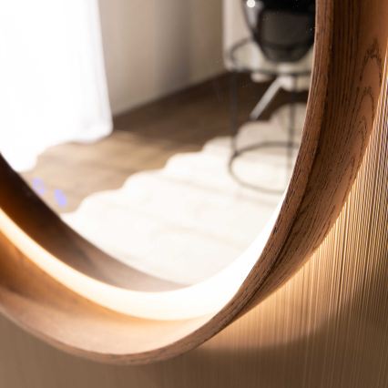 Zuma Line - LED-badkamerspiegel met verwarming en LED-achterverlichting 36W/230V, instelbare kleurtemperatuur 3000/4000/6000K, Ø 80 cm, IP44, eiken