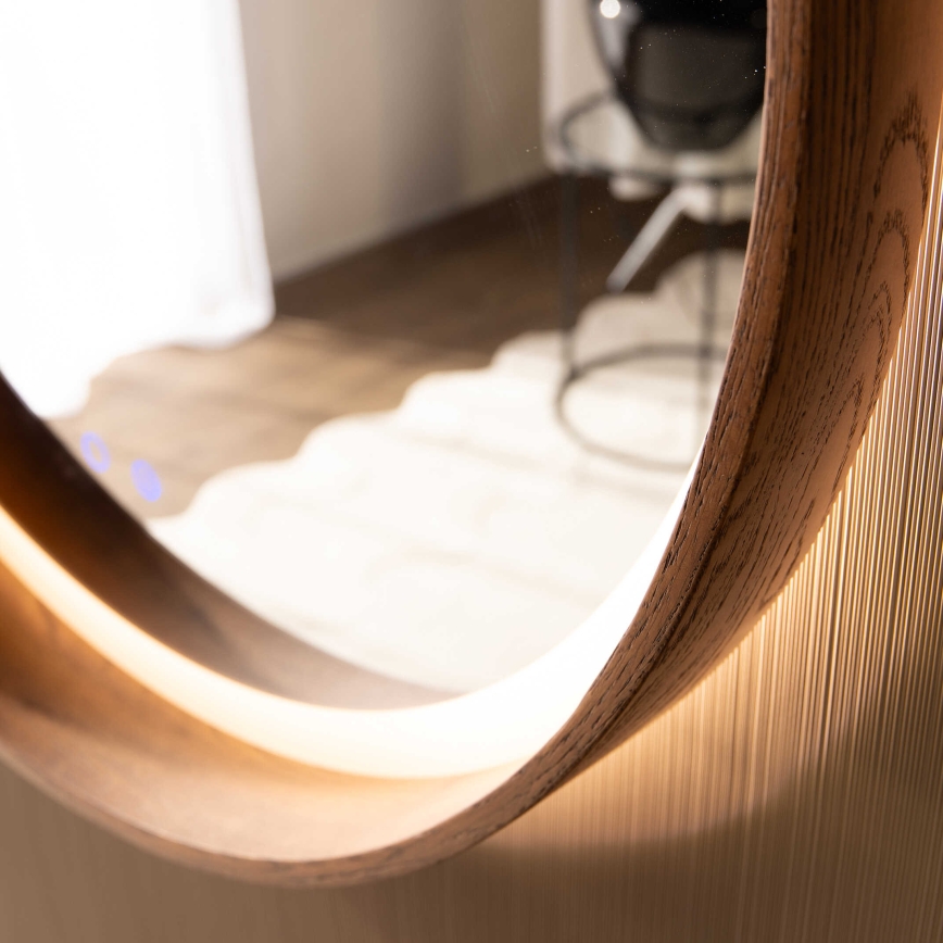 Zuma Line - LED-badkamerspiegel met verwarming en LED-achterverlichting 36W/230V, instelbare kleurtemperatuur 3000/4000/6000K, Ø 80 cm, IP44, eiken