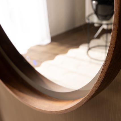 Zuma Line - LED-badkamerspiegel met verwarming en LED-achterverlichting 36W/230V, instelbare kleurtemperatuur 3000/4000/6000K, Ø 80 cm, IP44, eiken