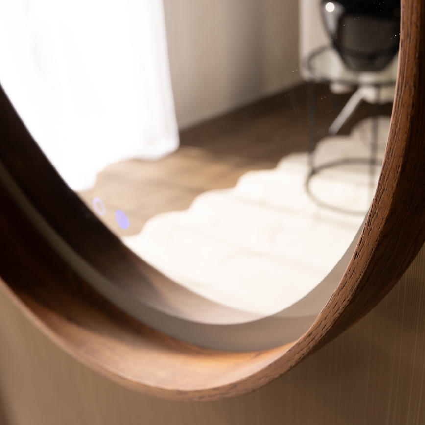 Zuma Line - LED-badkamerspiegel met verwarming en LED-achterverlichting 36W/230V, instelbare kleurtemperatuur 3000/4000/6000K, Ø 80 cm, IP44, eiken