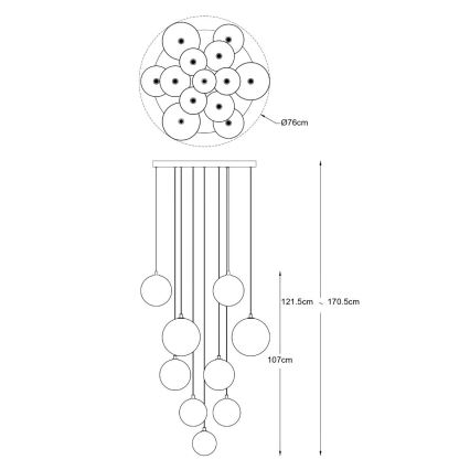 Zuma Line - Hanglamp aan kabel, 13×G9/2W/230V, goud