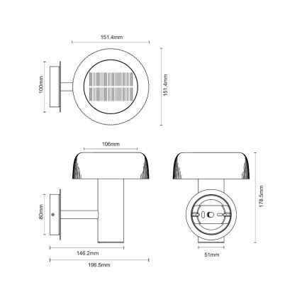 Zuma Line - LED zonne- wand lamp LED/2,5W/2000 mAh IP44 zwart