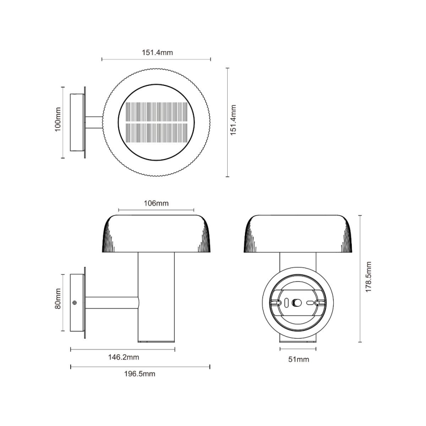 Zuma Line - LED zonne- wand lamp LED/2,5W/2000 mAh IP44 zwart