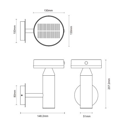 Zuma Line - LED zonne-wandlamp met bewegings- en schemersensor LED/4,5W/2000 mAh IP44 zwart