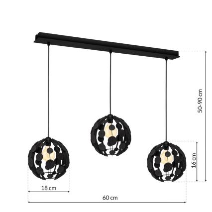 Zwart/Bruine Kroonluchter aan koord GAIA 3xE27/60W/230V