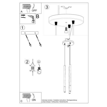 Zwart/Gouden kroonluchter aan koord MOSAIC 3x G9 / 12W / 230V