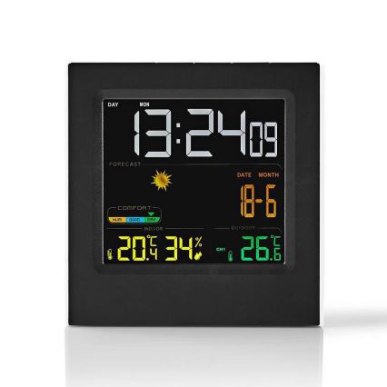 Zwart weerstation met LCD display 230V - Nedis WEST404BK