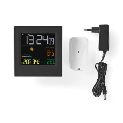 Zwart weerstation met LCD display 230V - Nedis WEST404BK