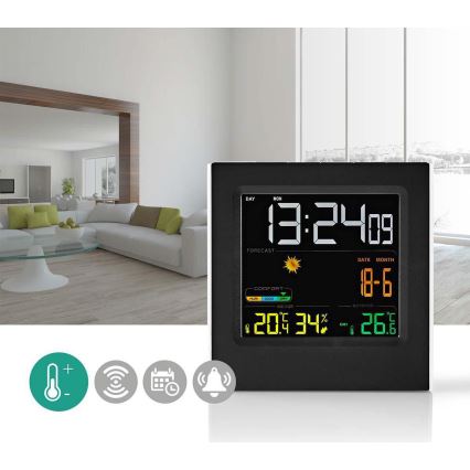 Zwart weerstation met LCD display 230V - Nedis WEST404BK