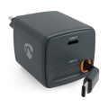 Zwarte 30 W USB Power Delivery-oplader met intrekbare kabel en 2x USB-C-poorten
