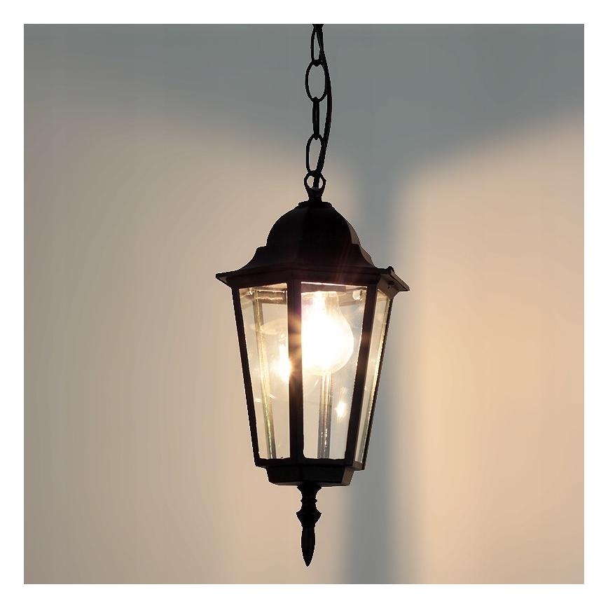 Zwarte Buiten Hanglamp aan ketting 1x E27 / 60W / 230V