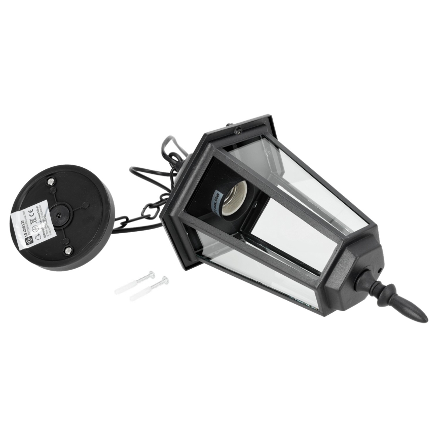 Zwarte Buiten Hanglamp aan ketting 1x E27 / 60W / 230V
