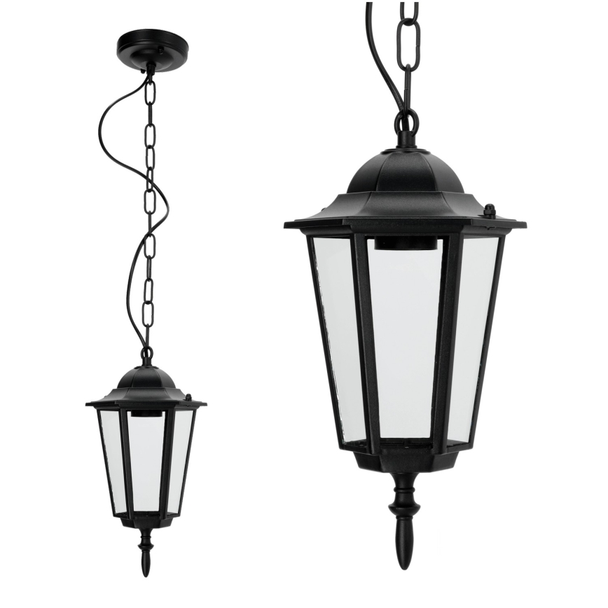 Zwarte Buiten Hanglamp aan ketting 1x E27 / 60W / 230V