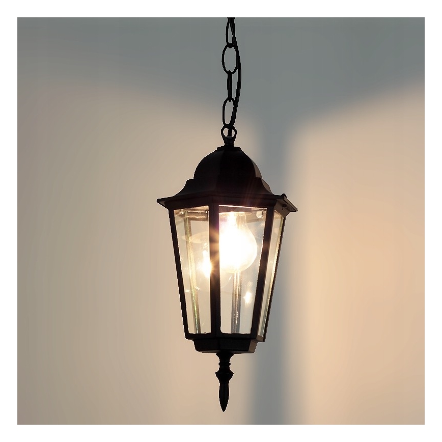 Zwarte Buiten Hanglamp aan ketting 1x E27 / 60W / 230V