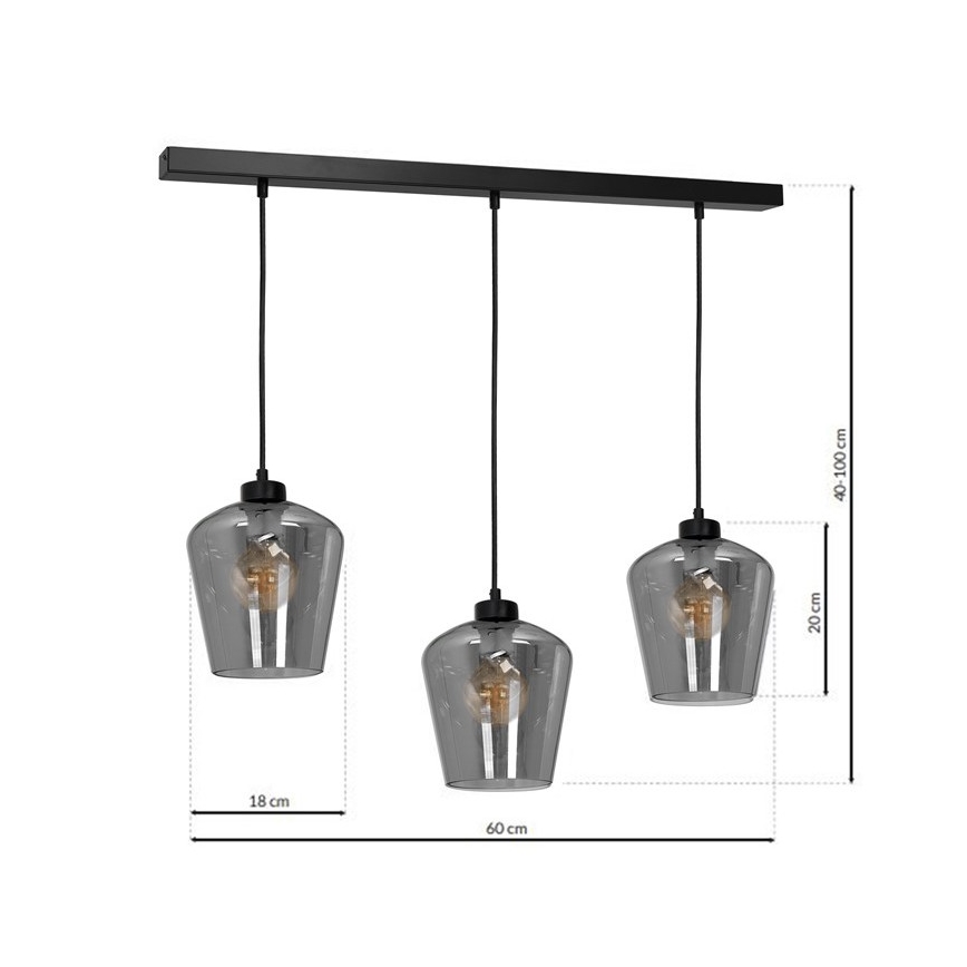Zwarte Kroonluchter aan koord SANTIAGO 3xE27/60W/230V