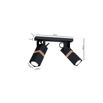 Zwarte Spot Verlichting VIDAR 2x GU10 / 25W / 230V