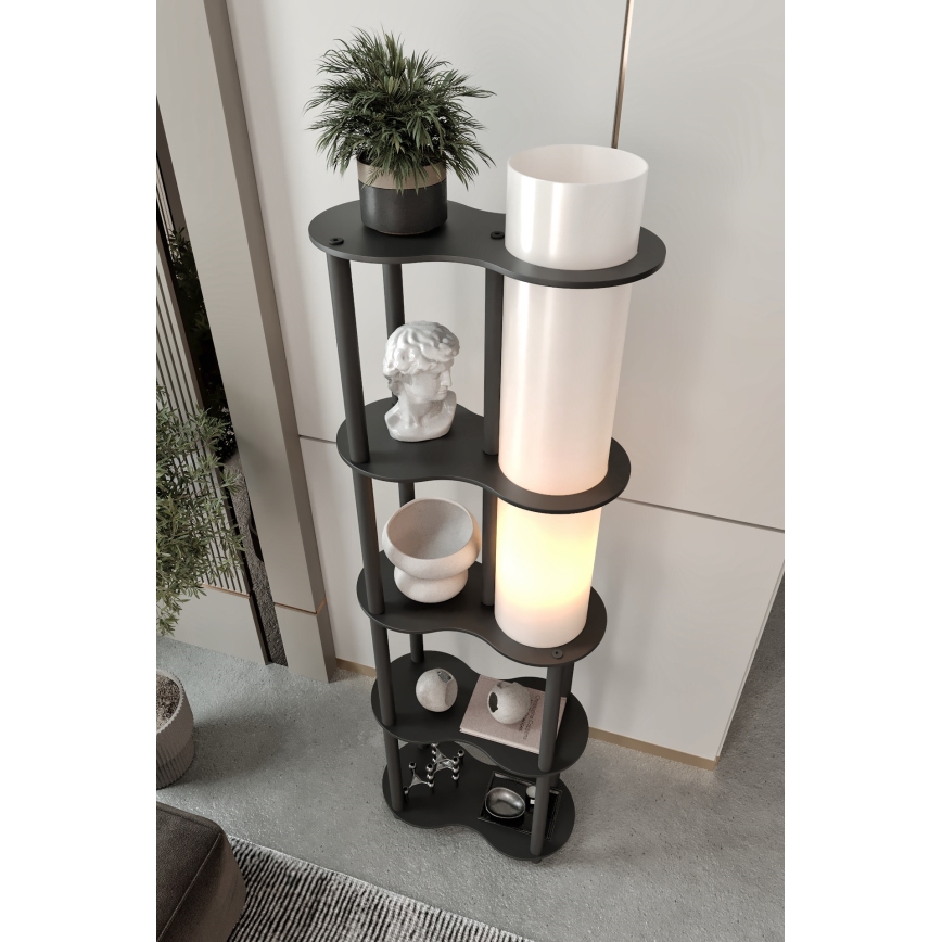 Zwarte vloerlamp met planken NOTO 1xE27/40W/230V