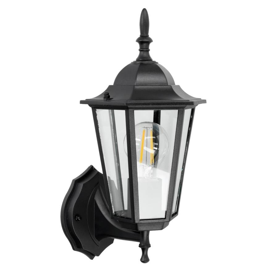 Zwarte Wandlamp buiten 1x E27 / 60W / 230V IP44