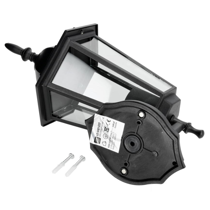 Zwarte Wandlamp buiten 1x E27 / 60W / 230V IP44